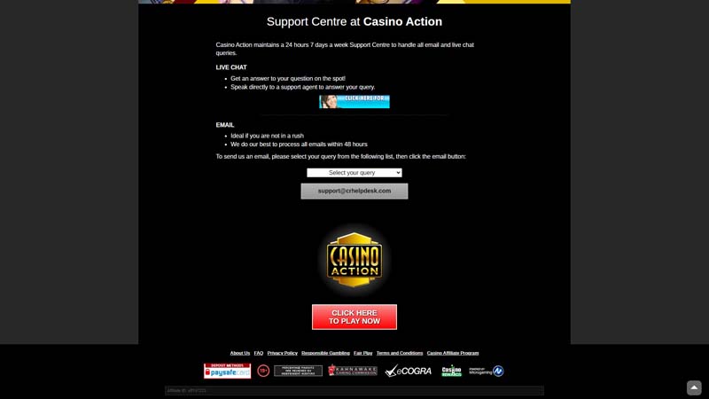 casino-action support screenshot