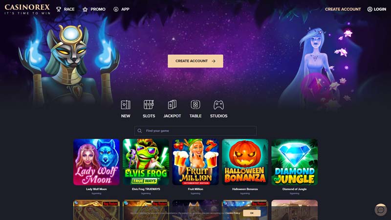casinorex lobby screenshot