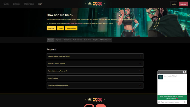 decode-casino support screenshot
