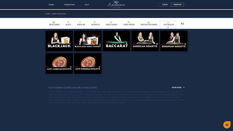 exclusive-casino live screenshot
