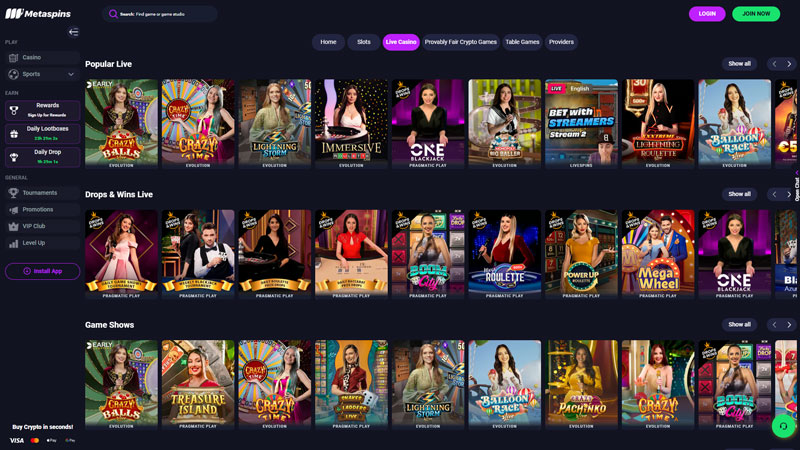 metaspins live screenshot