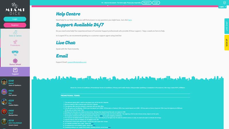 Thumbnail miami-dice-casino support